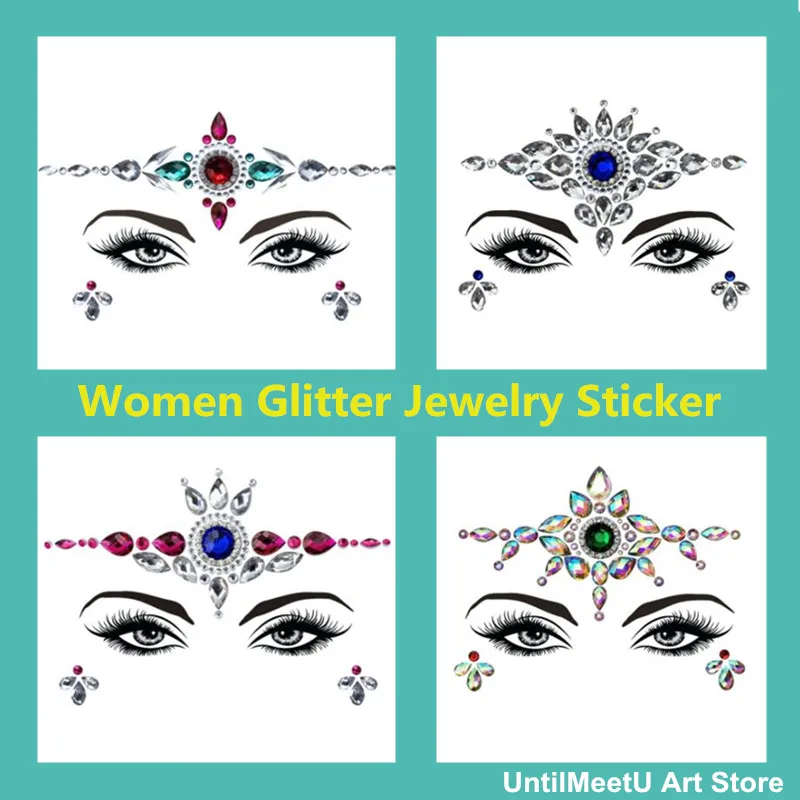 

Women Forehead Jewel Glitter Sticker Removable Facial Makeup Adhesive Crystal Diamond Gems For Fancy Masquerade Ball 10pcs/lot