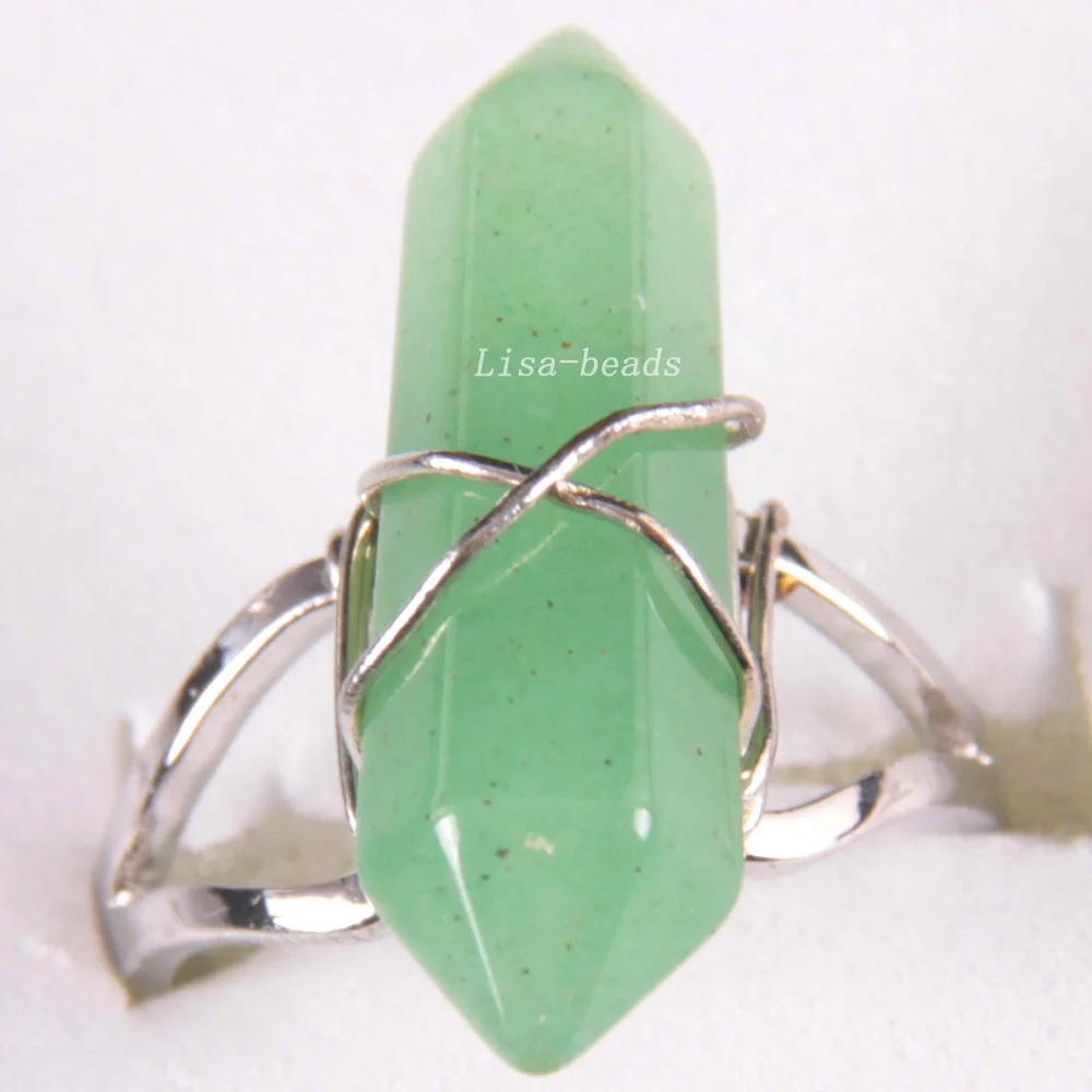 1Pcs Free Shipping Zinc Alloy Natural Stone Green Aventurine Ring