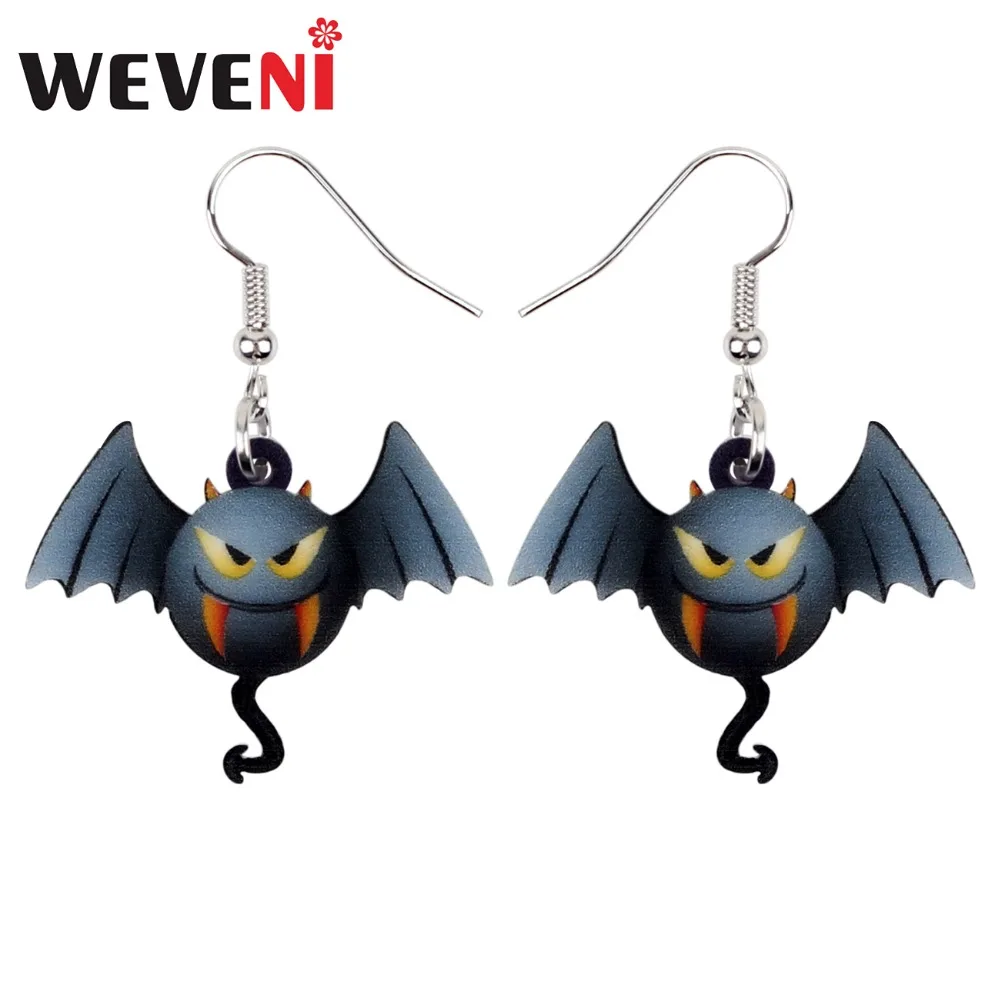 

WEVENI Acrylic Halloween Devil Bat Earrings Drop Dangle New Long Brincos Animal Jewelry For Women Girls Bijoux Party Female Gift