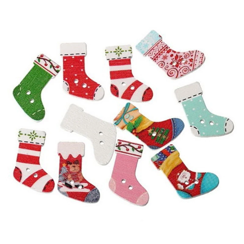 

50pcs/Pack Mixed Colorful Hedgehog/Bird/Christmas Stockings Painted Wooden Buttons Decorated Handmade Children