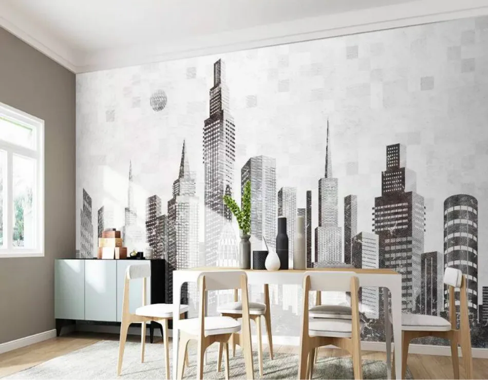 Modern abstract city building 3d Wall Paper Decorative Painting Wallpaper for Living Room Home Improvement Non-woven Wallpapers