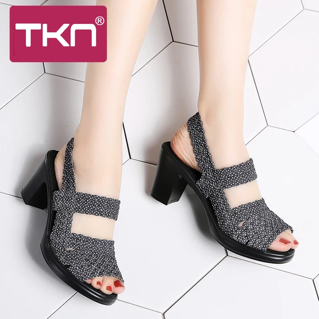 TKN 2018 Summer high heels sandals women woven elastic shoes gladiator sandals women pumps sandals shoes footwear woman 801