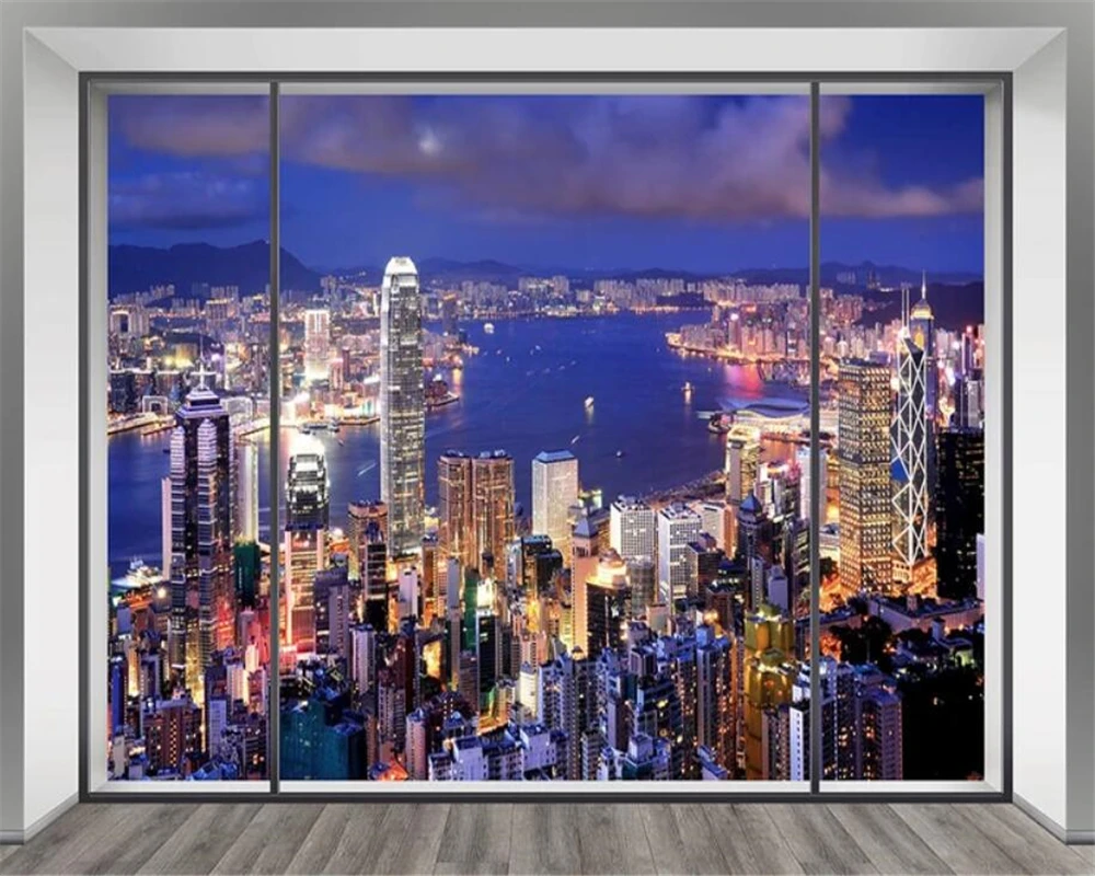 Beibehang Custom Wallpaper Fantasy High Rise Building Night View Beibehang Custom Wallpaper Fantasy High Rise Building Night View
