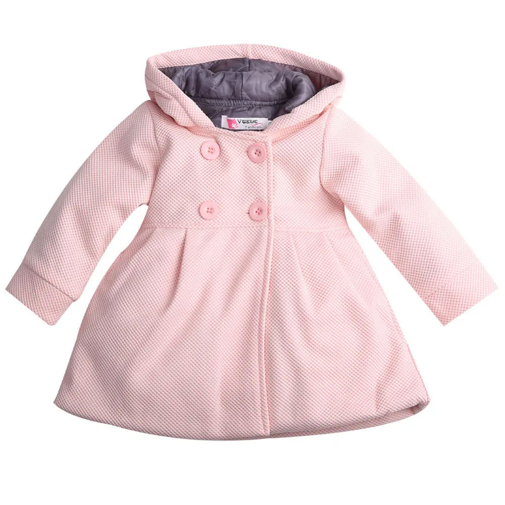 Коллекция года, Модное теплое пальто с пуговица из рога капюшон для маленьких девочек на осень и зиму, верхняя одежда, куртка