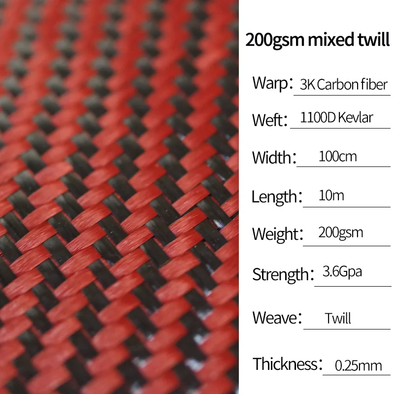 Углеродное волокно Ткань кевлар/арамидный 3 к саржа Обычная 12 К UD однонаправленная ткань 10 метров [ ] - Цвет: Red Black Mixed