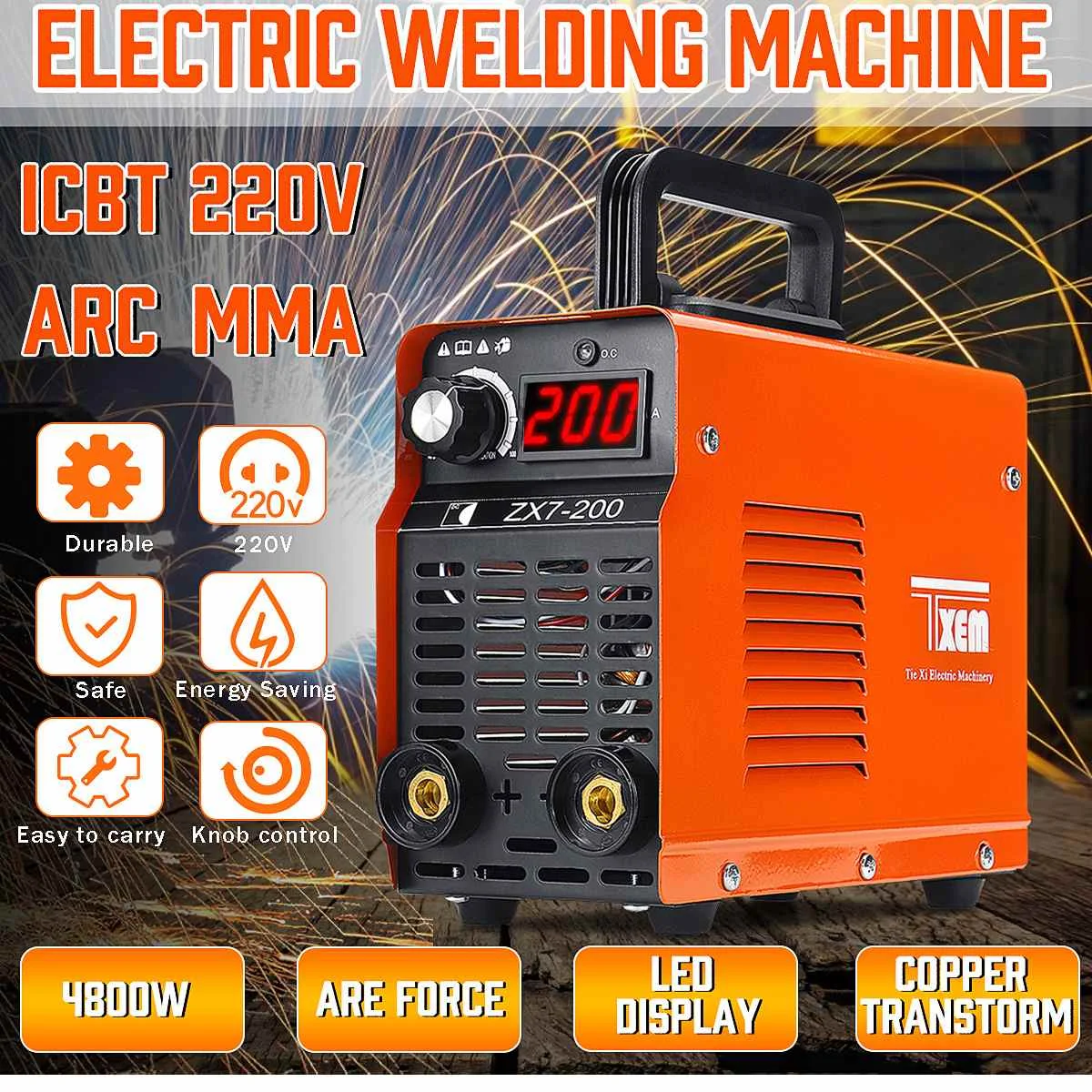 

FORGELO Portable Inverter Welders Welding ARC Machine Power 220V 200Amp MMA IGBT have Cooling Fan Metal Shell Welding Equipment
