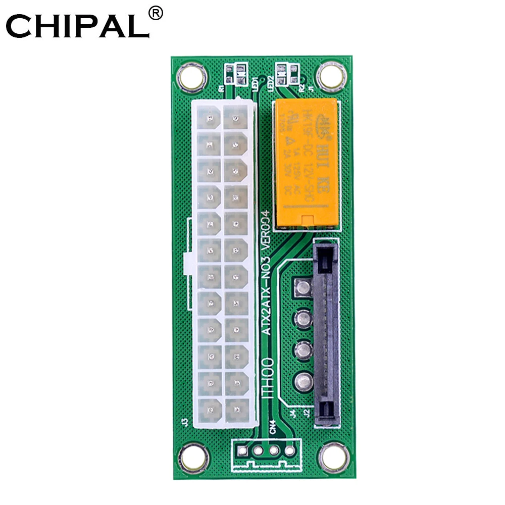 

CHIPAL Dual PSU Cable Adapter ATX 24Pin to 15Pin SATA Molex Power Supply Sync Starter Extender Card for Bitcoin Litecoin Miner