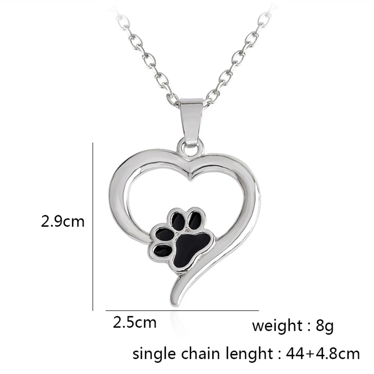 Charming Cat Dog Puppy Paw Print Heart Shape Pendant Necklace Black White Crystal Animal Pet Footprint Necklace For Women Grils