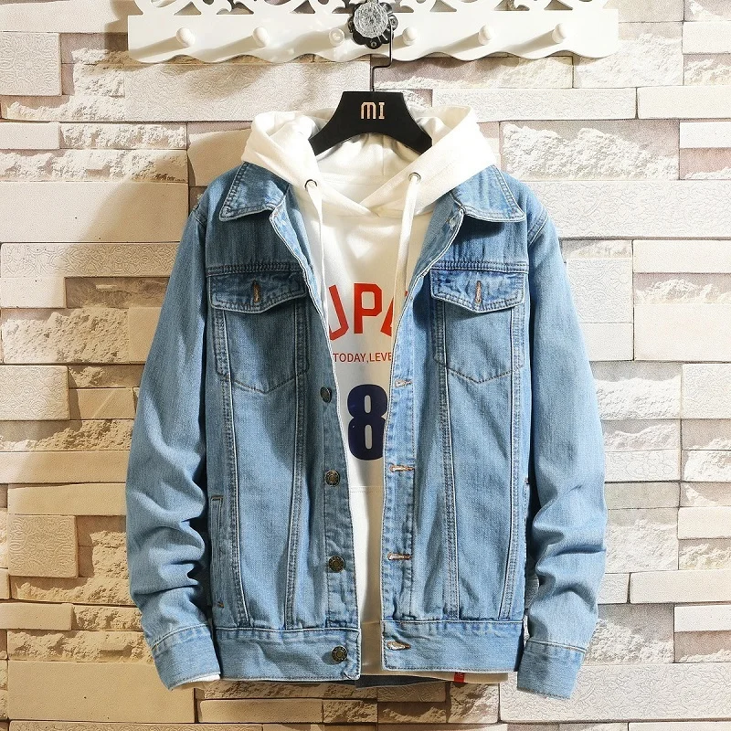 

Classic Denim Jacket Men's Solid Color Straight Slim Casual Jacket Men's Cotton High Quality Fashion New Denim Jacket