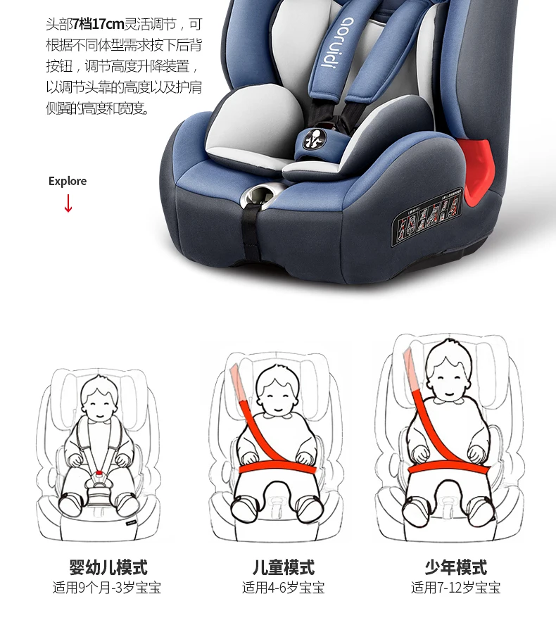 Немецкая детская машина, детское безопасное сиденье, автомобиль с ISOFIX интерфейсом, 9 M-12 лет, кресло с регулируемой высотой головы, пятиточечный жгут