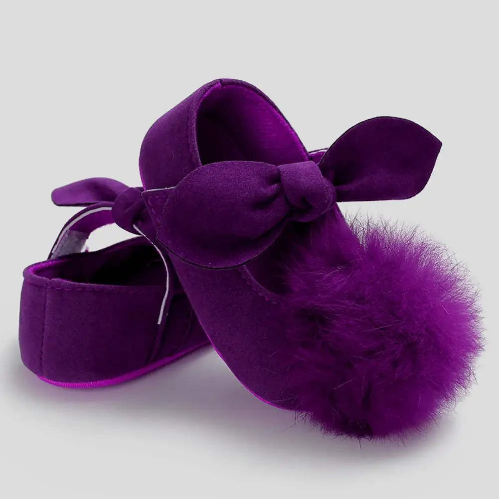 

Cute Pompom Bowknot Toddler Baby Girl Prewalker Anti-slip Soft Sole Crib Shoes