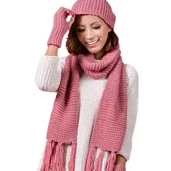 3 предмета комплекты зимнее вязаное Шапки для Для женщин; шапка, шарф, перчатки набор Мода Twist в полоску Кепки Gorros капот шерсть шапочка Skullies