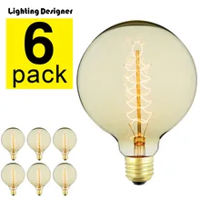 6 шт./упак. лампочка Эдисона Винтаж лампа накаливания 40 Вт 220/240 В E27 Глобус декоративные лампочки G125 спираль теплый белый