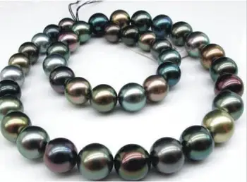 

free shipping >>>>12-14MM NATURAL SOUTH SEA GENUINE MULTICOLOR PEARL NECKLACE 14K