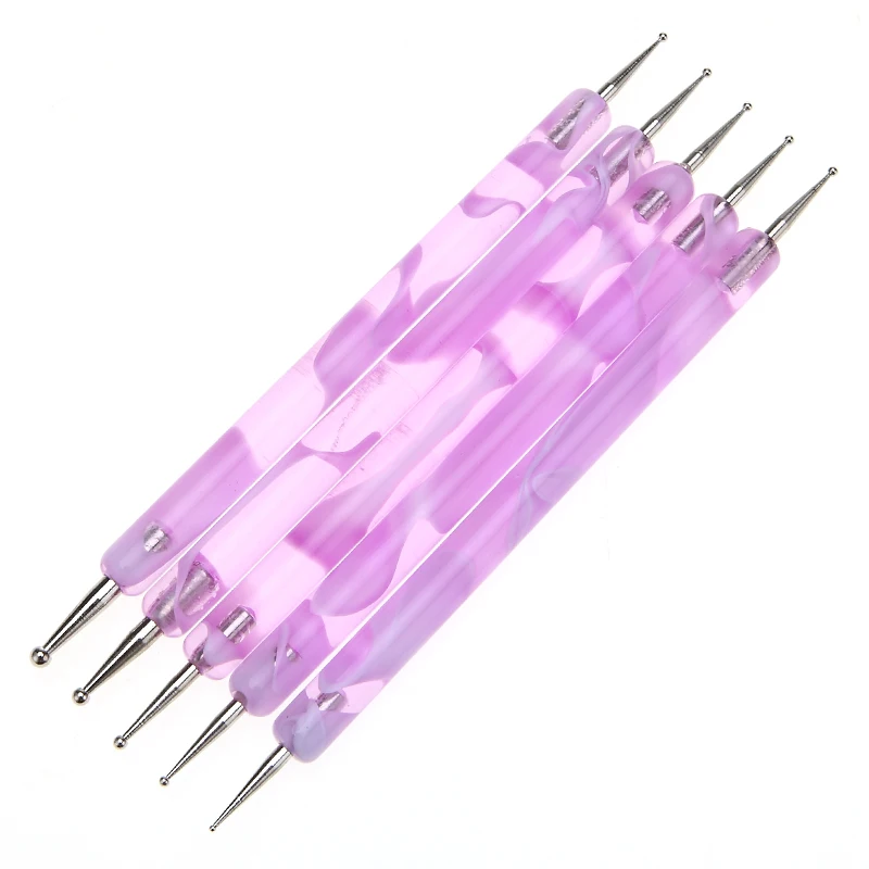 

5Pcs Professional Purple 2 Ways Steel Dotting Pen Set Paint Marbleizing Nail Art Tips Decoration DIY Tools Nails Care Set