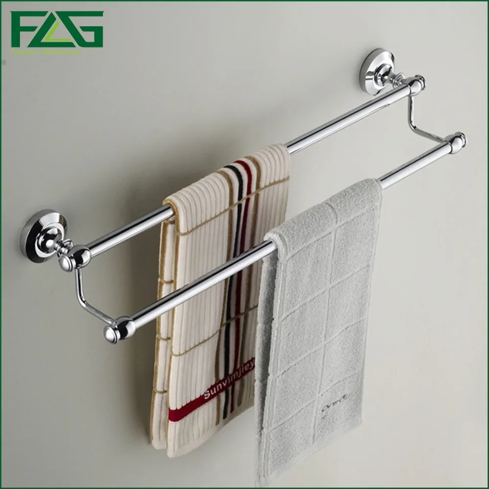 FLG Hastes Duplas Barras de Toalha Cremalheira Do Banheiro de Toalha Gancho De Toalha De Banho Acabamento Cromado de Montagem Na Parede Rack de Secar Roupa Rack G112
