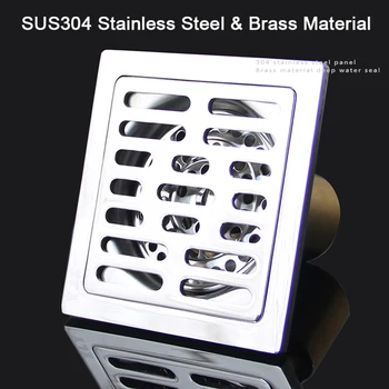

Free shipping 304 solid stainless steel 100*100mm square anti-odor floor drain bathroom brass shower floor drain K190