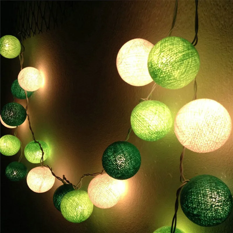 

3M 20Pcs/Lot LED Cotton Ball String Light US/EU Plug Green White Fairy Strip Lamp Child Bedroom Wedding Party Christmas Decor