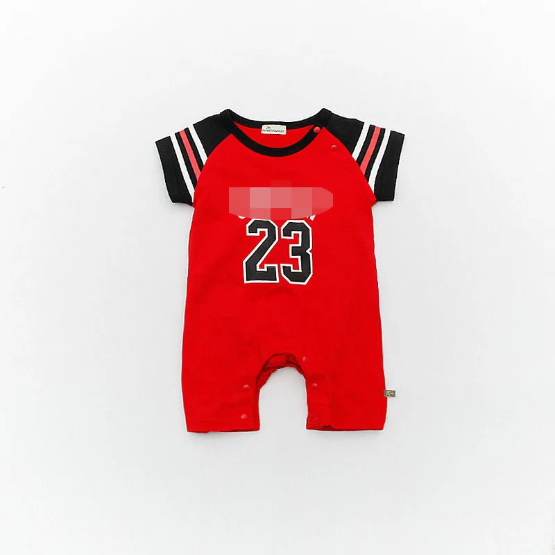 Г. Летний стильный Детский комбинезон с короткими рукавами, детская спортивная одежда для мальчиков, одежда с цифрами хлопковое боди для новорожденных, костюм Bebe, спортивные костюмы - Цвет: Red