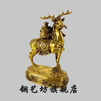 

6" China Bronze Lucky Longevity Deer Sika Cornucopia Ingot Statue