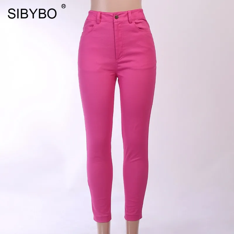 Женские хлопковые брюки-карандаш Sibybo, с карманами и высокой талией для стройной фигуры, повседневные штаны, джинсы для улицы, сексуальные брюки