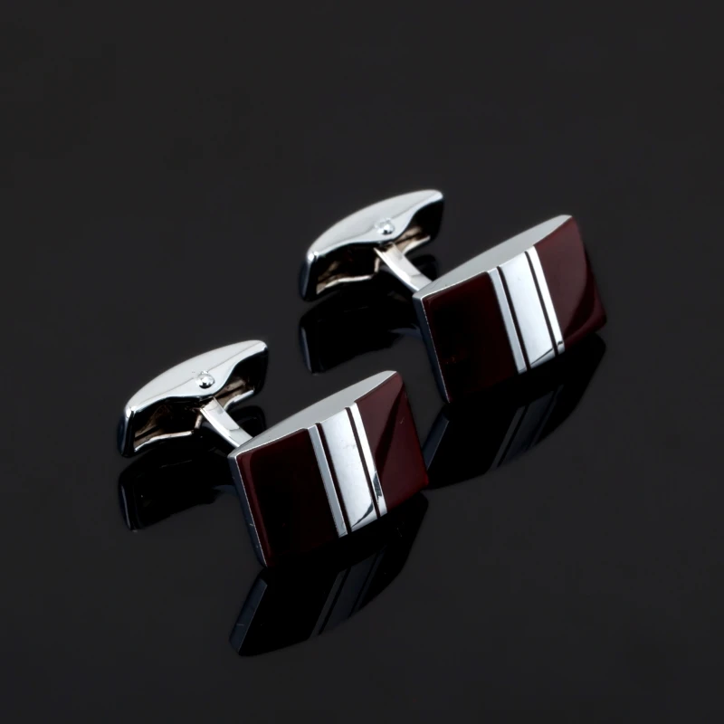 Red silver Cufflinks for Mens Shirt Cuff bottons High Quality square