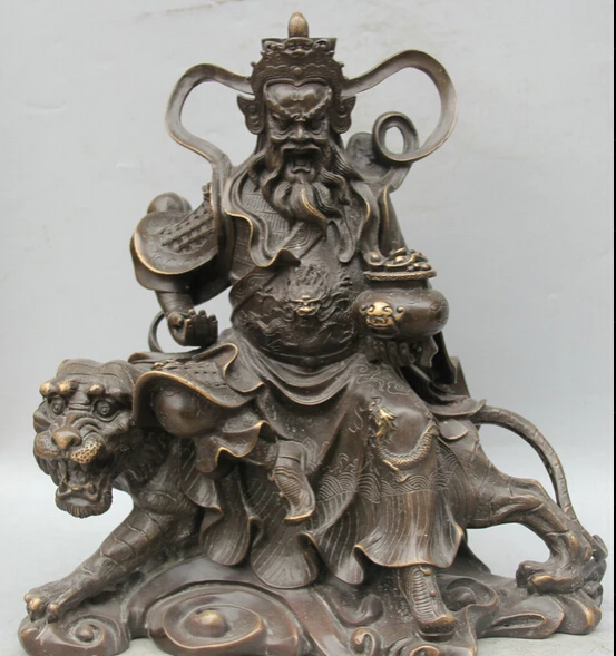 

JP S0524 16" Chinese Bronze Folk Treasure bowl Seat Tiger Mammon Money Wealth God Statue B0403