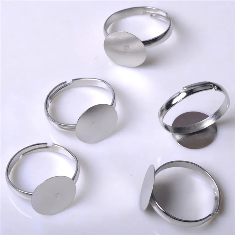 PINKSEE 20pcs/lot Silver Plated Flat Ring Jewelry Findings Pad Bases