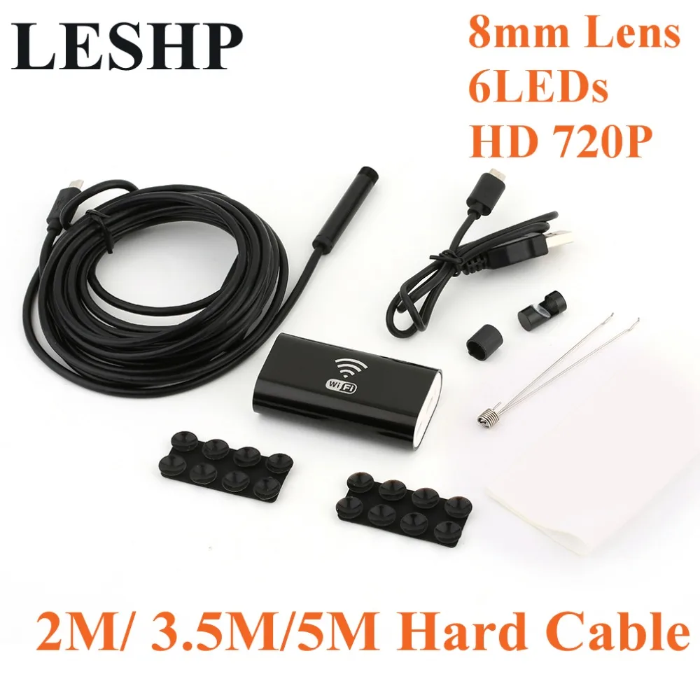 

LESHP Endoscope HD 720P Wifi Camera 8mm 6LED Borescope IP68 Waterproof Camera Endoscopio Snake Tube Camera For Mobile Phones