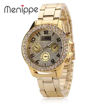 

Women Rhinestone Gold watch watches Geneva watches Stainless Steel Quartz crystal Shiny 3 colors Crystal hours zegarek damski