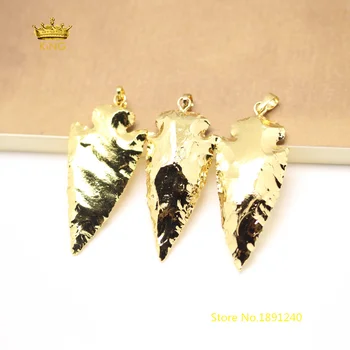 

5pcs Electroplated 24K Gold Copper Black Tourmaline Healing Necklace,Arrowhead Tourmaline Natural Stones Pendants Jewelry GH144