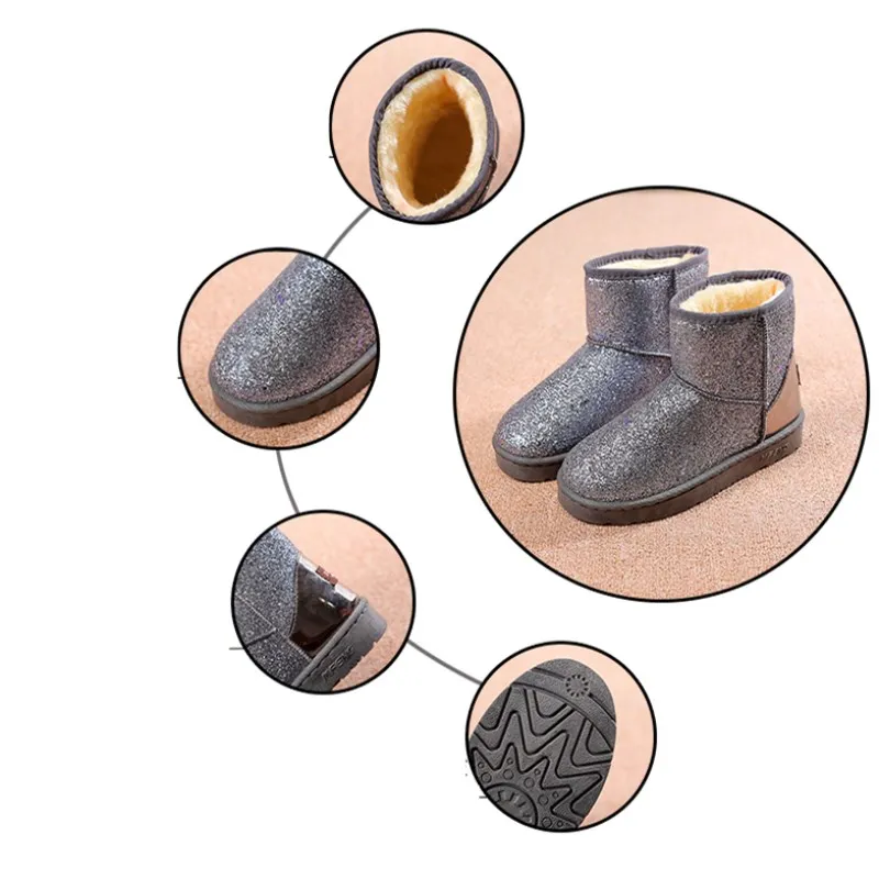 Tanie Śnieg buty kobieta buty 2019 zima nowe kobiety botki moda Plus rozmiar płaskie botki cekiny panie bawełniane buty Botas feminina