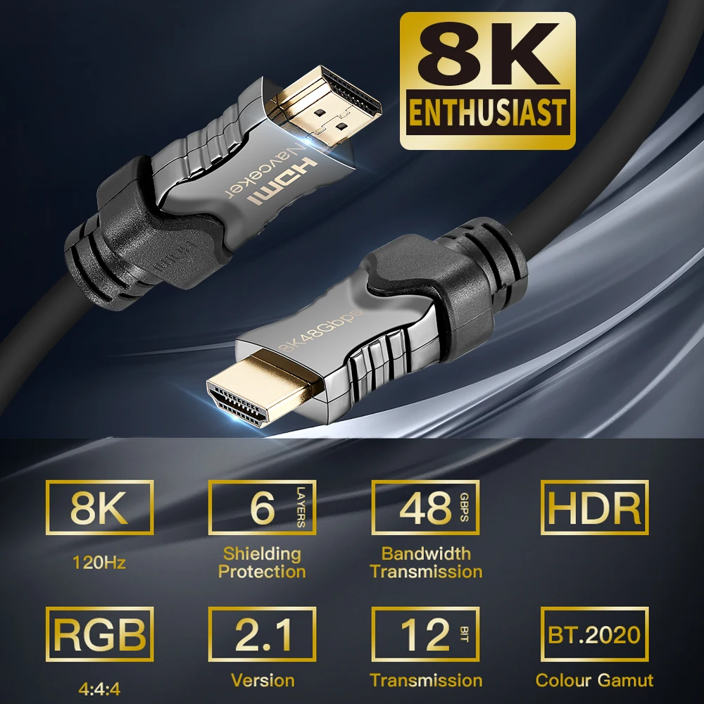 Cabo para Apple Navceker 2019 Gbps 48 2.1 Cabos Hdmi 8k @ 8 60hz Cabo Hdmi 2.1 k Cabo Hdmi 2.1 Hdr 4 k Hdmi 2.1 tv Samsung Qled tv