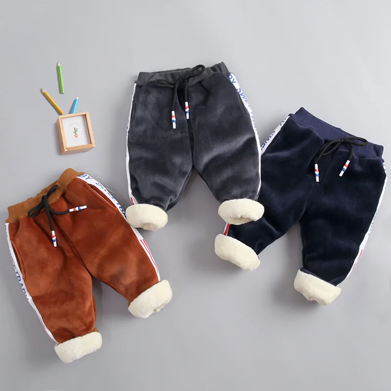 Зимние штаны для маленьких мальчиков г. Повседневные Хлопковые Штаны для маленьких детей, бархатные Тонкие штаны для маленьких мальчиков, детские спортивные теплые брюки