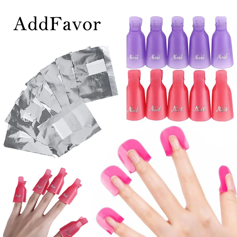 

Addfavor Nail Polish Remover Tools Soak Off Clips Caps UV Gel Polish Removal Wraps Nail Care Cuticle Pusher Stick Manicure