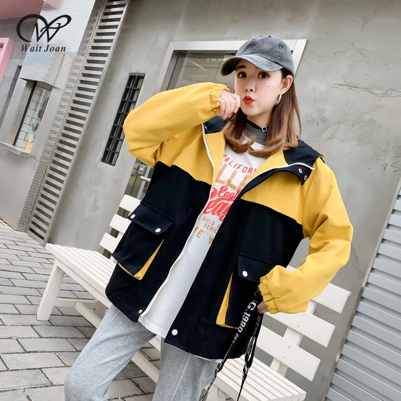 

Oversized Hooded Spring Autumn Jacket Women Clothes Patchwork Streetwear Plus Size Women Jacket Loose BF Cotton Jackets Tops 311