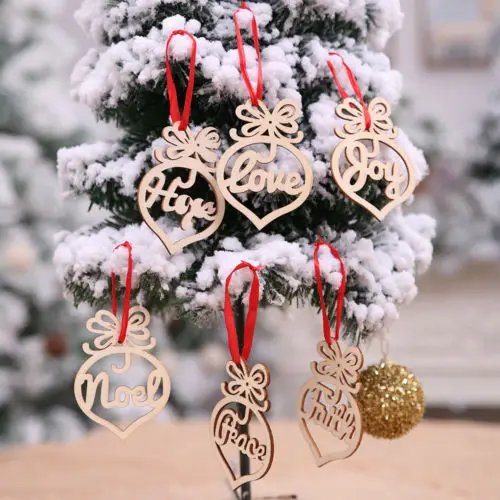 

6Pcs Wooden Personalised Ornament Christmas Tree Toppers Gift Hangable Memorial Decoration Bauble Decals