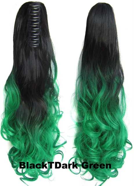 Пластиковый зажим, хвостик, волнистый, двухтонный Омбре, накладные синтетические волосы, CP-888, 21 цвет, доступны 2", 170 г, 5 шт./партия - Цвет: CP-888 1TDark Green
