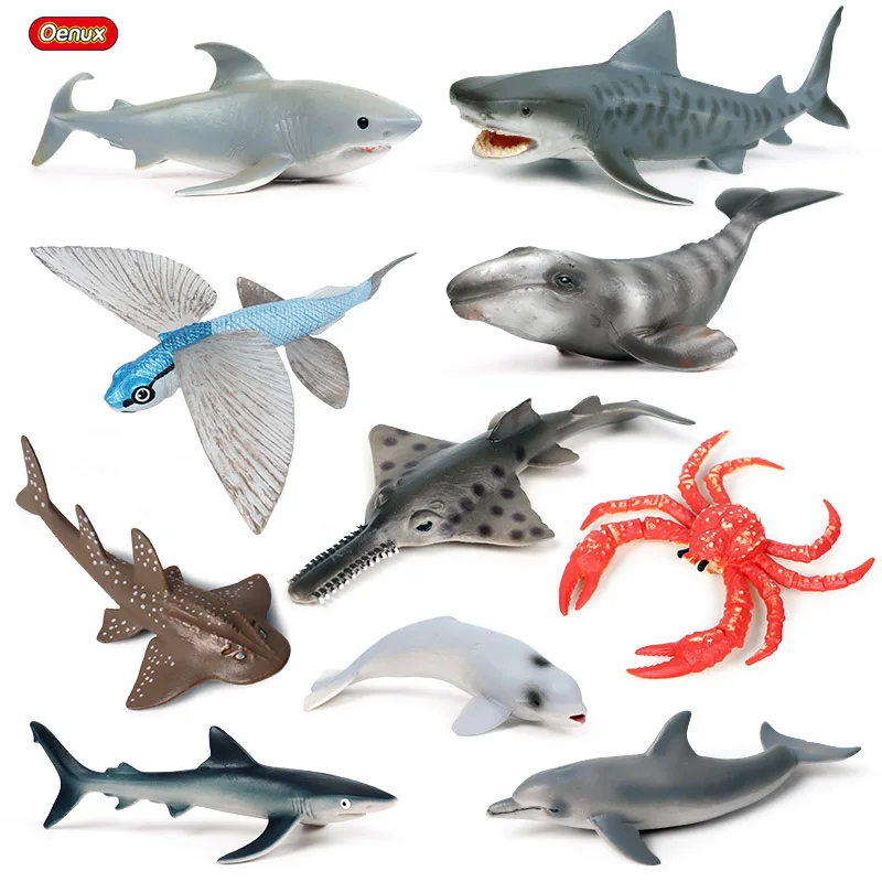 

Oenux 10PCS Sea Life Animals Whale Shark Carb White Whale Model Action Figure Ocean Marine Dolphin PVC Figurines Toy Kids Gift