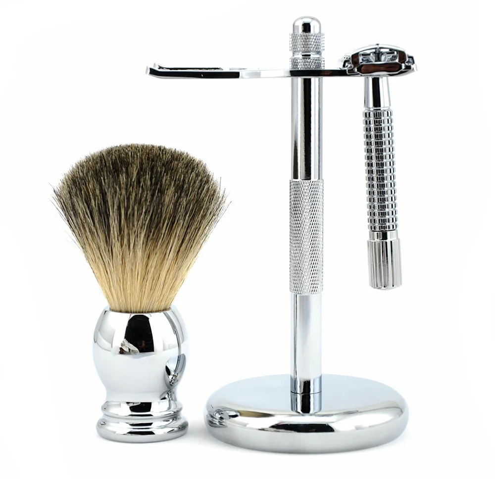 ZY Double Edge Safety Razor Bade +Badger Hair Brush + Alloy Stand