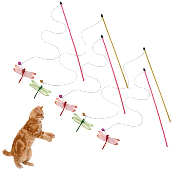

5Pcs Cat Toys Funny Pet Cat Teaser with Bell Dragonfly Wire Wand Stick Toys for Cat Kitten Pet Products