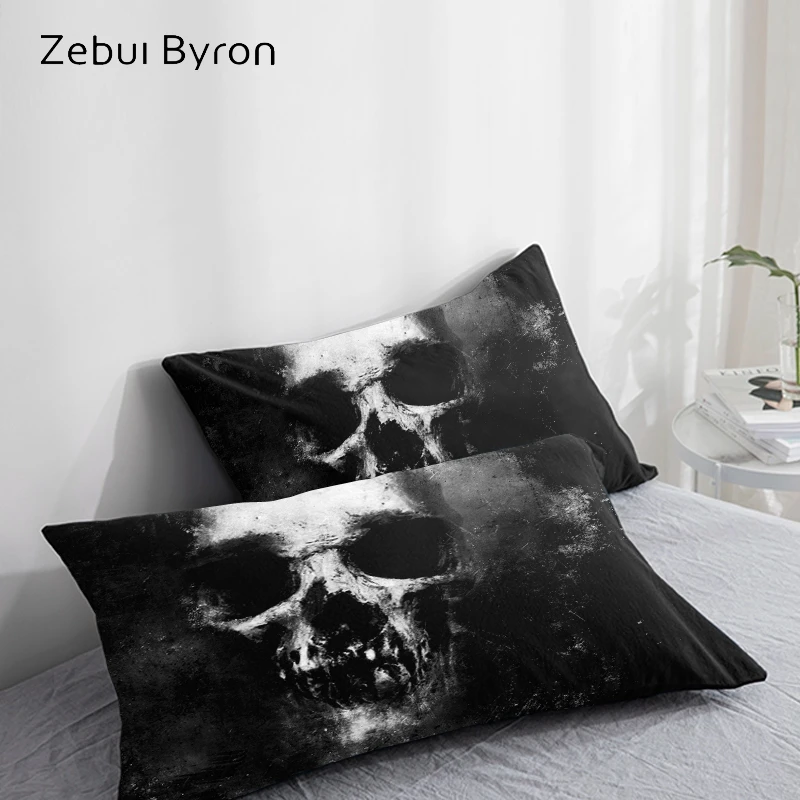 

3D HD Pillow Case Pillowcase Custom/50x70/50x75/50x80/70x70,Decorative Pillow Cover,Black Skull Bedding pillowcases