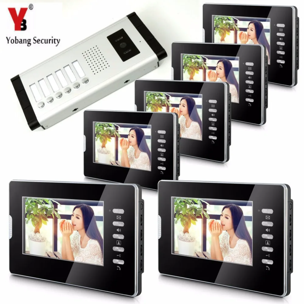 

YobangSecurity Video Door Intercom 7"Inch Monitor Video Doorbell Door Phone Speakphone Camera Intercom For 6 Units Apartment