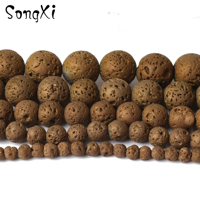 

Natural Lava Stone Red Copper Plating Volcanic Rock Round Beads for Jewelry Making DIY Necklace Bracelet 4/6/8/10/12 MM 15''