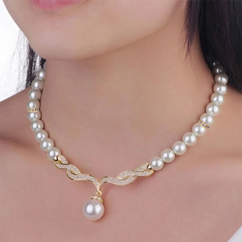 Fashion Women Korean Version Of The New Pearl Necklace Suit Bride Wedding Jewelry Elegant Temperament Earrings Necklace Sets