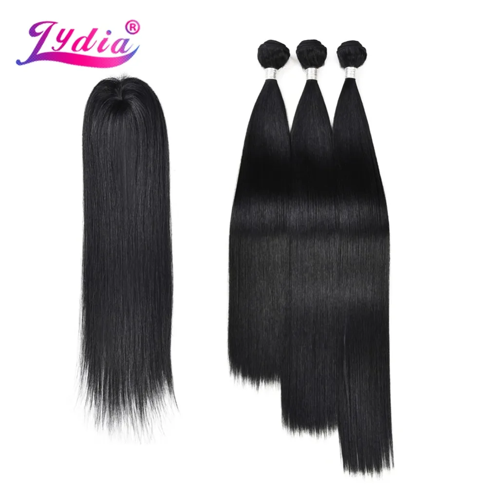 

Lydia Synthetic Yaki Straight Hair Weave Natural Color Hair Bundles 18inch-22inch 4pcs/Pack With Free Closure Hair Extensions