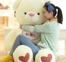 huge creative plush “hello” teddy bear toy big fat white colour bow teddy bear doll gift about 150cm