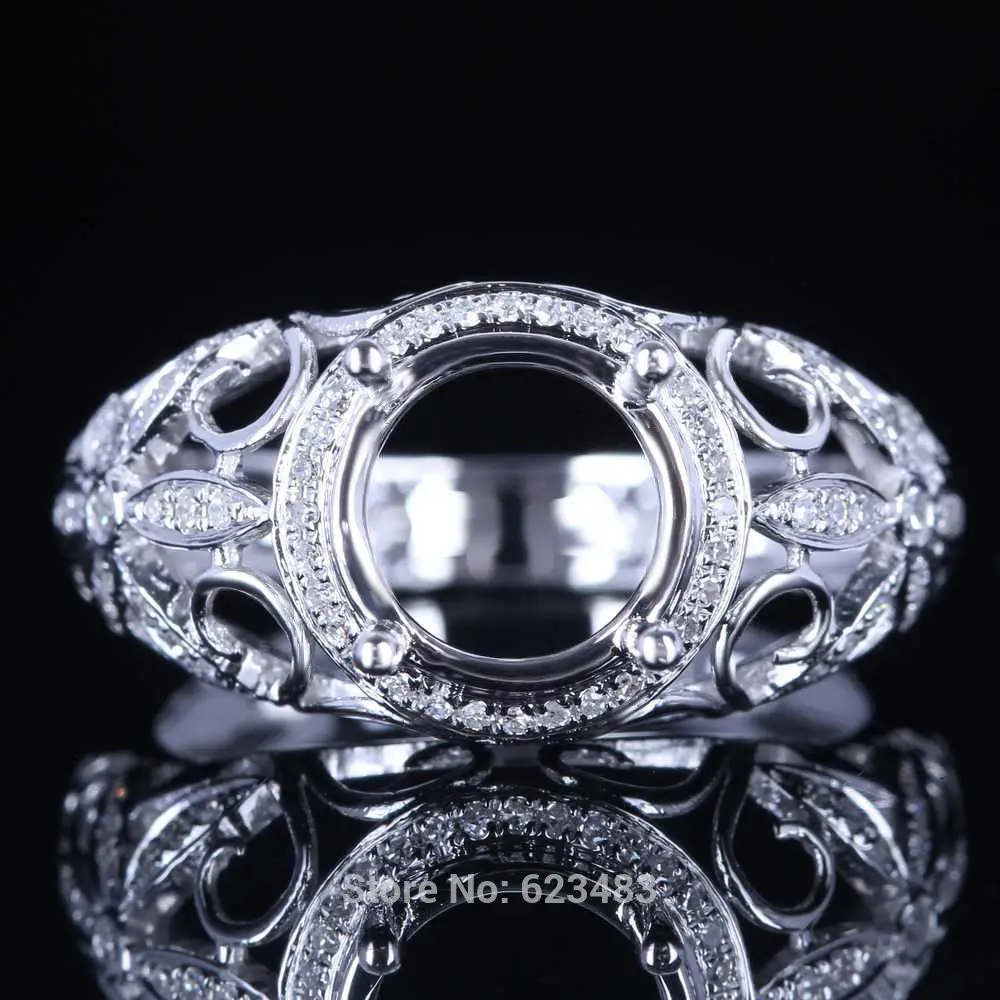 

14kt White Gold Semi Mount Engagement Wedding FILIGREE Ring 8mm Round .