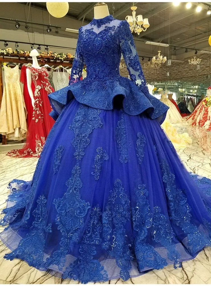 Vestido De Noiva винтажное темно-синее свадебное платье с длинными рукавами Роскошные свадебные платья Дубай бальное платье Свадебные платья «Принцесса»