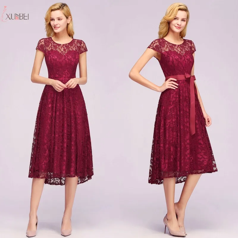 

Burgundy Pink Navy Blue Lace Prom Dresses Plus Size Cap Sleeve Short Prom Gown Gala Dress Vestido de festa